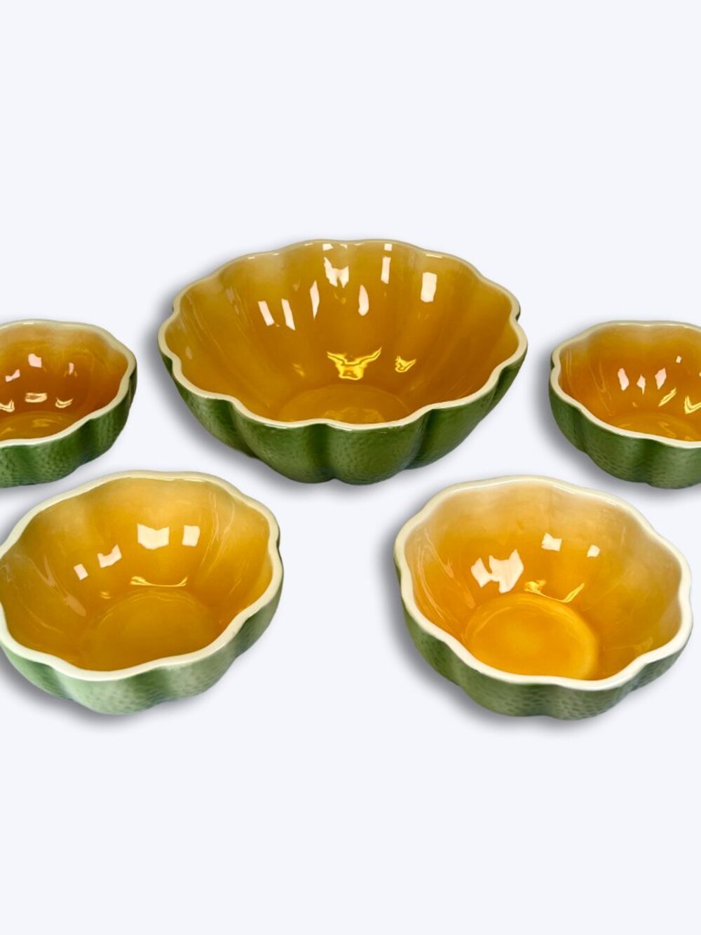 Vtg Lillian Vernon 5pc Ceramic Cantaloupe Melon Serving Bowl Set Summer Fruit